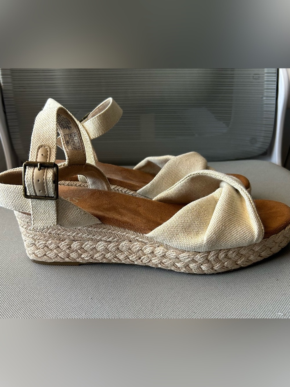 Womens Beige Espadrille Wedge Sandals with Ankle Strap